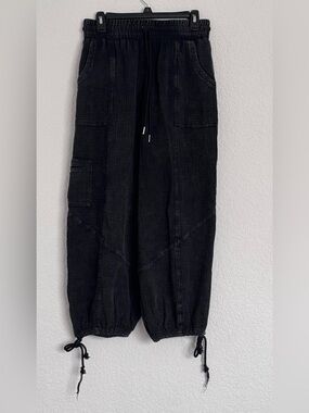 Blue Velvet Black Cargo Drawstring Utility Joggers Women